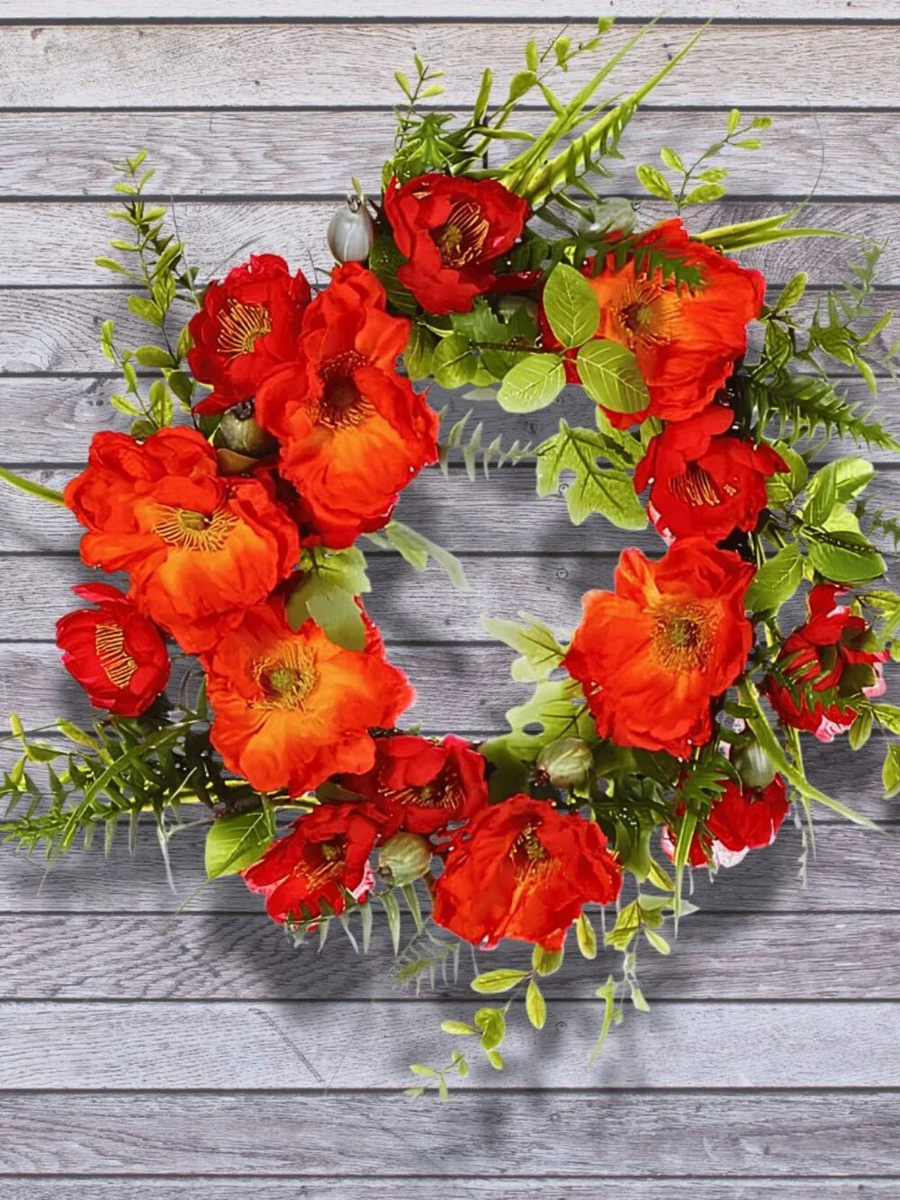 Colorful Red Poppy Flowers Floral 22 Inch Decorative Wall Door Decor Wreath NEW